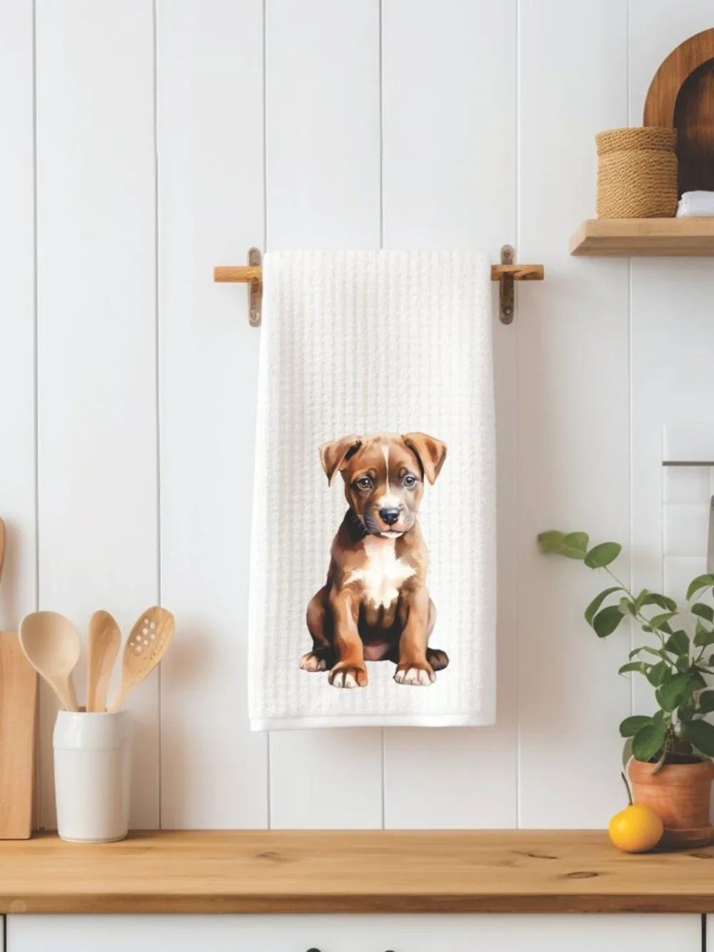American Staffordshire Terrier Puppy Waffle Weave Decorative Kitchen Tea Towel